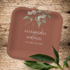 シンプルミニマリスト結婚テラコッタ書道 ペーパープレート