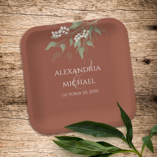 シンプルミニマリスト結婚テラコッタ書道 ペーパープレート