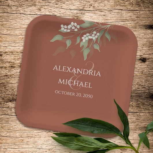 シンプルミニマリスト結婚テラコッタ書道 ペーパープレート