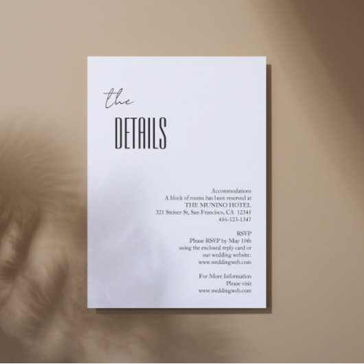 シンプルミニマリスト黒と白結婚の詳細 エンクロージャーカード