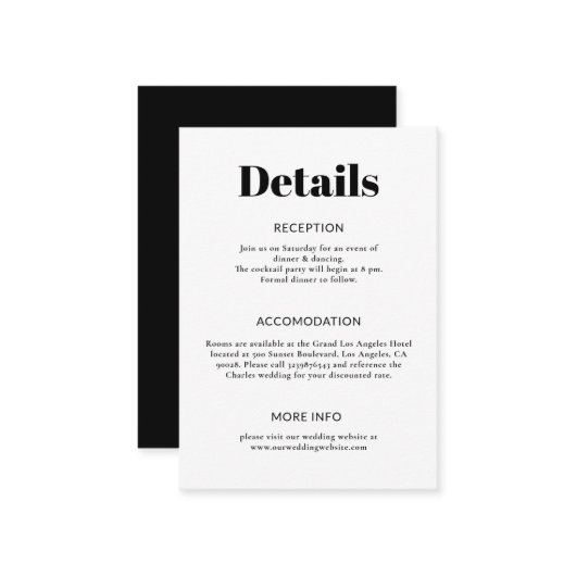 シンプルミニマリスト黒と白結婚の エンクロージャーカード (正面/裏面インサイチュ)