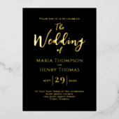 シンプルミニマリスト黒字書道エレガント 箔招待状 (正面)