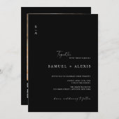 シンプルミニマリスト黒QRコードフォト結婚ズ 招待状 (正面/裏面)