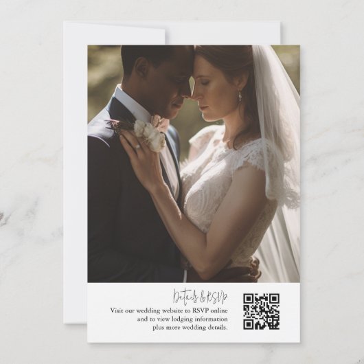 シンプルミニマリスト – QR - BWの結婚写真 招待状 (裏面)