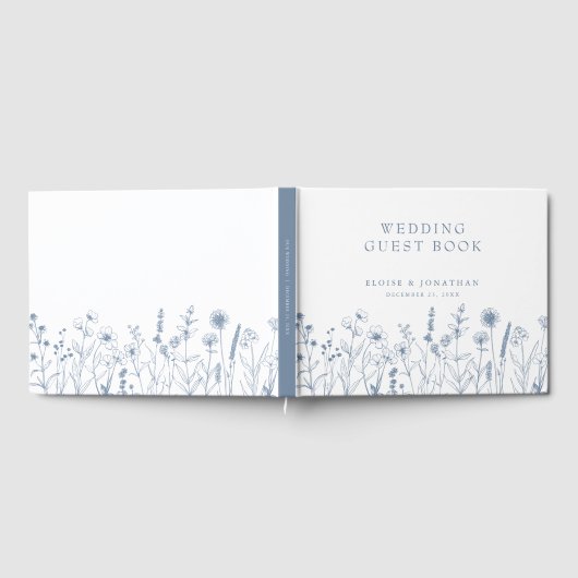 シンプルミニマリストPeriwinkleワイルドフラワー結婚ズ ゲストブック (全面)