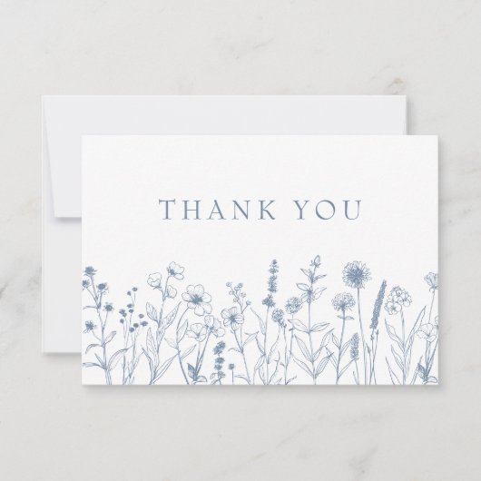 シンプルミニマリストPeriwinkleワイルドフラワー結婚ズ サンキューカード (正面)
