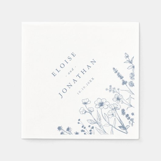 シンプルミニマリストPeriwinkleワイルドフラワー結婚ズ スタンダードカクテルナプキン (正面)