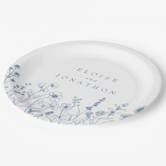 シンプルミニマリストPeriwinkleワイルドフラワー結婚ズ ペーパープレート (アングル)