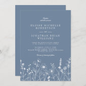シンプルミニマリストPeriwinkleワイルドフラワー結婚ズ 招待状 (正面/裏面)