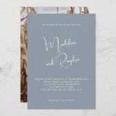 シンプルミニマリストScript Dusty Blue Photo 結婚's 招待状 (正面/裏面)