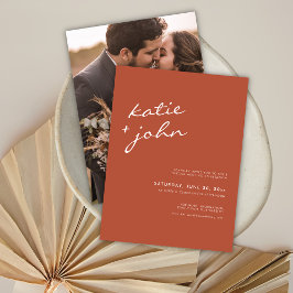 シンプルミニマリストTerracotta Virtual結婚の インビテーションポストカード