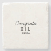 シンプルミニマルおめでとうはモノグラム日付を追加 ストーンコースター (正面)