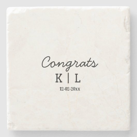 シンプルミニマルおめでとうはモノグラム日付を追加 ストーンコースター (正面)