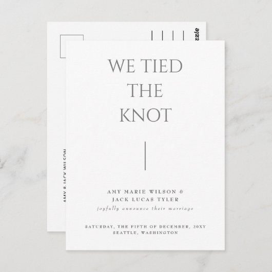 シンプルミニマルでエレガントな結婚式の発表 ポストカード (正面/裏面)