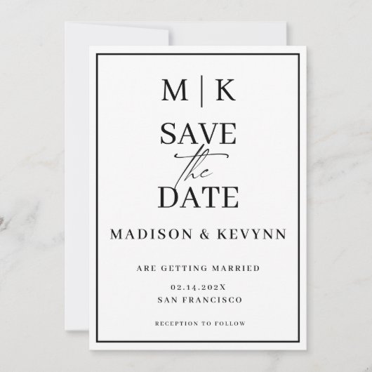シンプルミニマルとシック |結婚式の日付の保存 招待状 (正面)
