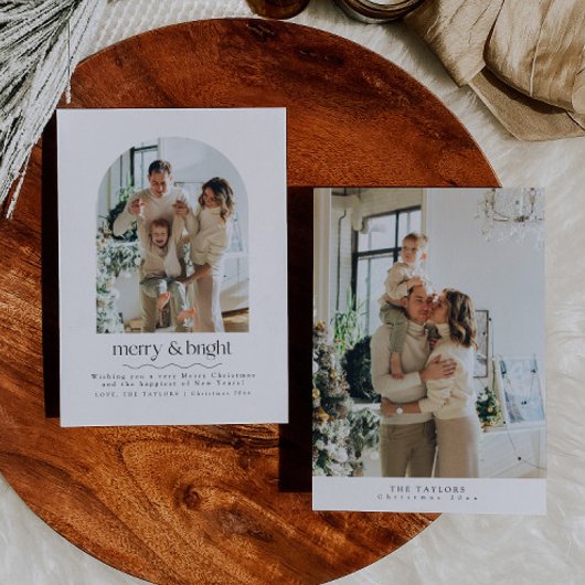 シンプルミニマルなアーチフォトファミリークリスマスカード シーズンカード