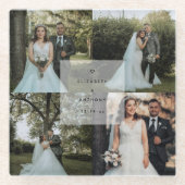 シンプルミニマルなカップル写真コラージュ結婚ズ ガラスコースター (正面)