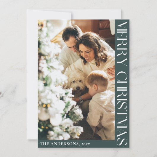 シンプルミニマルなクリスマスグリーン写真 シーズンカード (正面)
