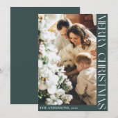 シンプルミニマルなクリスマスグリーン写真 シーズンカード (正面/裏面)