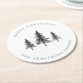 シンプルミニマルなクリスマスパインパーソナライズされたツリー ラウンドペーパーコースター (アングル)