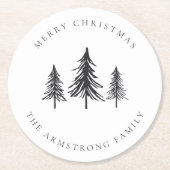 シンプルミニマルなクリスマスパインパーソナライズされたツリー ラウンドペーパーコースター (正面)