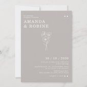 シンプルミニマルなシック結婚フラワーズ 招待状 (正面)