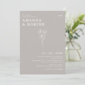 シンプルミニマルなシック結婚フラワーズ 招待状 (スタンド正面)