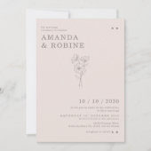 シンプルミニマルなシック結婚フラワーズ 招待状 (正面)