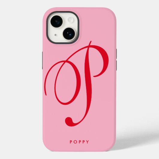 シンプルミニマルなピンクと赤のスクリプトイニシャル名 Case-Mate iPhoneケース (裏面)