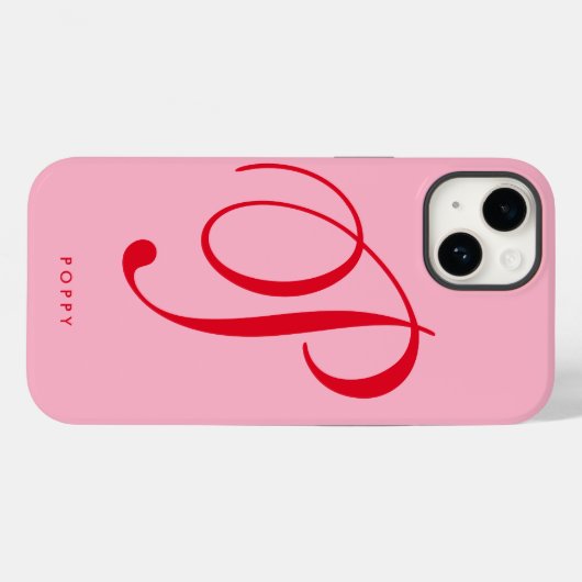 シンプルミニマルなピンクと赤のスクリプトイニシャル名 Case-Mate iPhoneケース (裏面 (横))
