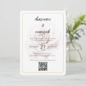 シンプルミニマルなピンクローズQRコードフォト結婚ズ 招待状 (スタンド正面)