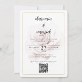 シンプルミニマルなピンクローズQRコードフォト結婚ズ 招待状 (正面)