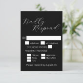 シンプルミニマルなブラックスクリプトの食事の選択結婚の 出欠カード (スタンド正面)