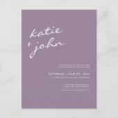 シンプルミニマルなメイヴパープルヴァーチャル結婚ズ インビテーションポストカード (正面)