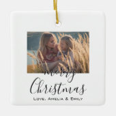 シンプルミニマルなメリークリスマススクリプト写真 セラミックオーナメント (正面)