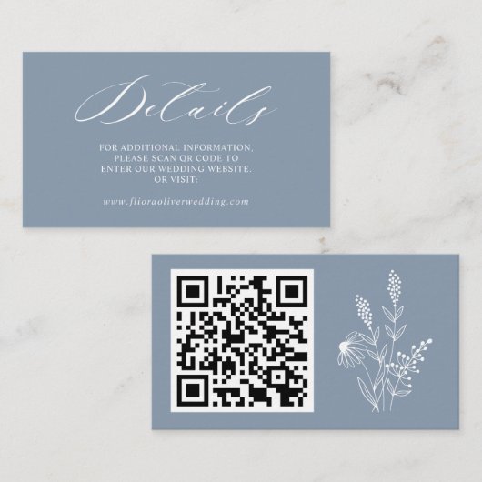 シンプルミニマルなワイルドフラワーダスティブルー結婚ズ エンクロージャーカード (正面/裏面)