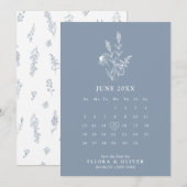 シンプルミニマルなワイルドフラワーダスティブルー結婚ズ セーブザデート (正面/裏面)