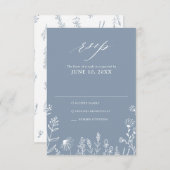 シンプルミニマルなワイルドフラワーダスティブルー結婚ズRS 出欠カード (正面/裏面)