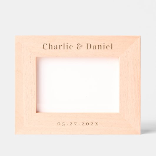 シンプルミニマルな夫婦の名結婚前の日付 レーザー彫刻フレーム (正面)