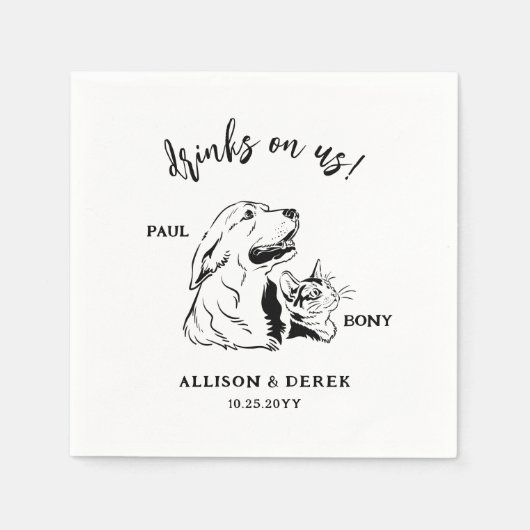 シンプルミニマルな犬の猫の名前ペット結婚ズ スタンダードカクテルナプキン (正面)
