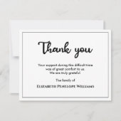 シンプルミニマルな白黒の追悼式 サンキューカード (正面)