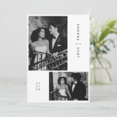 シンプルミニマルな白黒フォトズ結婚ズ サンキューカード (スタンド正面)
