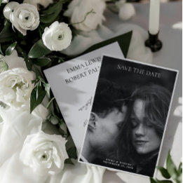 シンプルミニマルな白黒フォトズ結婚ズ セーブザデート