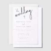 シンプルミニマルな白黒フォト結婚ズ ベラム紙招待状 (オフセット)