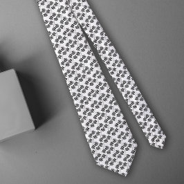 シンプルミニマルな白黒フローラルパターン ネクタイ