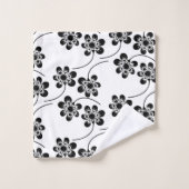 シンプルミニマルな白黒フローラルパターン バスタオルセット (ウォッシュタオル)