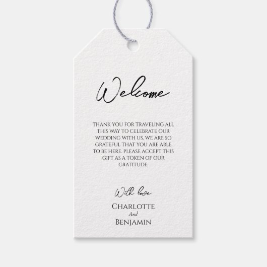 シンプルミニマルな目的地の結婚式へようこそ ギフトタグ (正面)