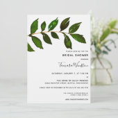 シンプルミニマルな緑の葉ブライダルシャワー 招待状 (スタンド正面)