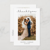 シンプルミニマルな脚本とハート結婚の写真 サンキューカード (正面/裏面)