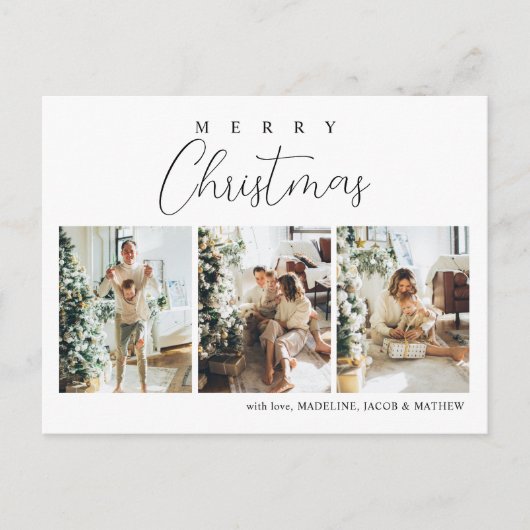 シンプルミニマルな赤い写真コラージクリスマス シーズンポストカード (正面)